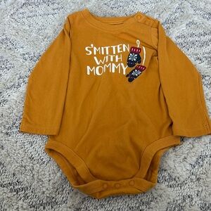Garanimals 18 months long sleeve onesie “Smitten with Mommy” mustard yellow